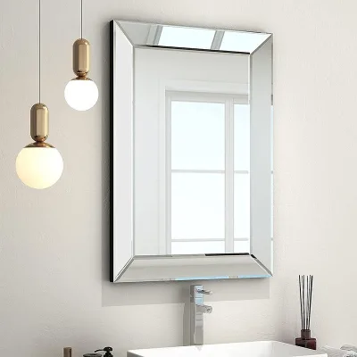 Square 3D Wood Frame Wall-Mounted Bathroom Mirror with Light Anti-Fog Custom French-Style Glass Lenses Makeup Mirror