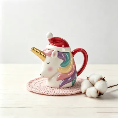 Unicorn Shaped Christmas Ceramic Teapot Santa Hat Design Colorful Mane Beverage Carafe Creative Table Ornament Household Tea Pot