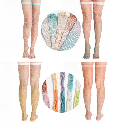 Gradient Candy Color Fishnet Thigh High Colorful Stockings