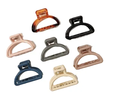 Korean 6CM Hollow Solid Color Semi Circle Plastic Hair Claw