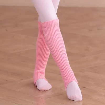 Pink Ribbed Knit Leg Warmers for Girls Ballet Dance Warm Socks Over the Knee for Training and Stage