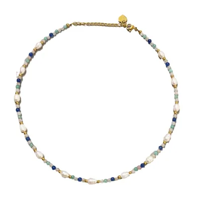 Handmade Beaded Blue Collar Necklace Bracelet Fashion Versatile Necklace Bracelet for Women