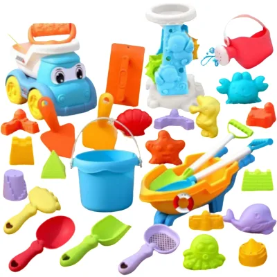 ENJOYSTAR Kid's Plastic Beach Toys Animal Castle Models 30 PCS Set Summer Outdoor Buckets Sand Play