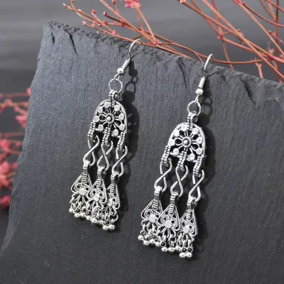 Tribal Ethnic Women Dangle Earrings Women Boho Antique Silver Gypsy Indian Earrings