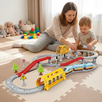 Electric Train Track Assembly Toys with Music Exercise Babies' Hands-on Ability Parent-child Interactive Educational Toys 83PCS