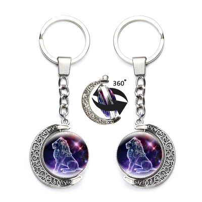 Leo Libra Scorpio Sagittarius 360 Rotated Moon Keyring Metal Double Sided Pendant 12 Zodiac Signs Constellation Keychain