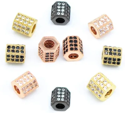 Customized New Micro Inlay Hexagonal Multi Color Zircon Copper Loose Bead Charms Beads Accessories for DIY Jewelry Making