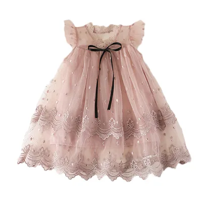 Bear Leader Girls Cute Dress New Summer Kids Foreign Pentagram Sequins Costume Girl Toddler Dresses Mesh Baby Vestidos 3 7Y