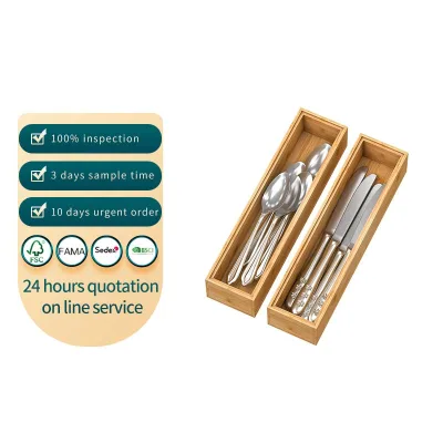 Bamboo Kitchen Drawer Storage Box, Wooden Tableware Storage Box Multifunctional Deep Drawer Divider
