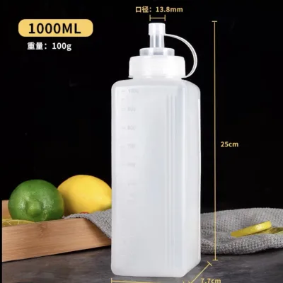 Long Thin Tip Honey Plastic Sauce Bottle Food Grade Restaurant Ketchup Squeeze 800/1000/650ML Eco-Friendly Simple Design 24/7