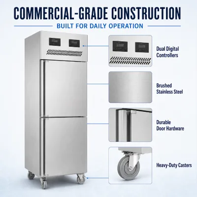 Commercial 220V Stainless Steel Adjustable Double Temperature Restaurant Kitchen EU/US Upright Chiller Freezer Refrigerator