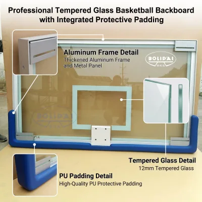 Weatherproof Outdoor Glass Basketball Backboard System Anti UV PU Protection Pad School Gym Equipment