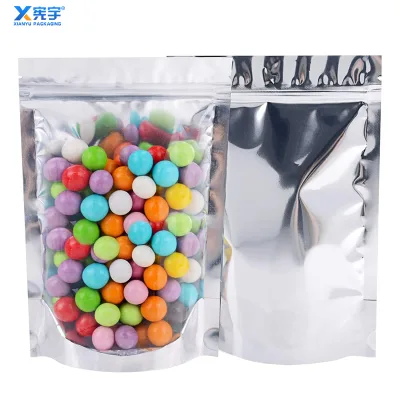 Small Size Resealable Aluminum Foil Silver Standing Zipper Bag with Window for Pet Food/Sushi/Candy 18*26cm Recyclable