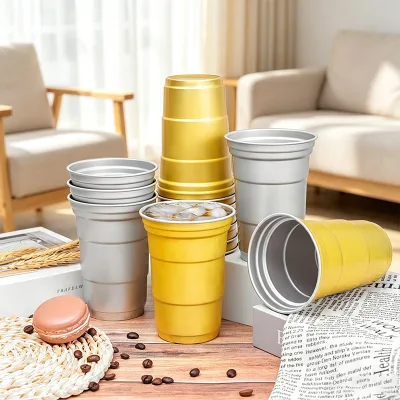Festival Recyclable Custom Retail Dispos Aluminum Foil Metal Tumbler Mug Party Cold Drinking Beer Coffee Stadium Cup