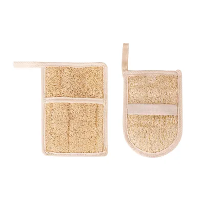 Natural Loofah Sponge Exfoliating Glove with Soap Bag-Back Scrubbing & Facial Cleansing Creates Rich Foam
