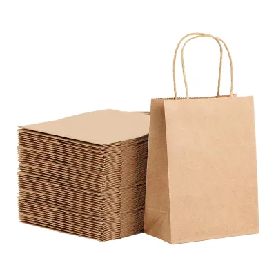 Wholesale Kraft Paper Handheld Bag Foldable Handy Shopping Gift Packaging Bag With Your Own Logo for Grocery Store Restaurant