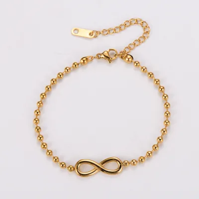 Adjustable Stainless Steel 18K Gold Plated Ball Bead Chain Infinity Symbol Charm Bracelet Minimalist Jewelry