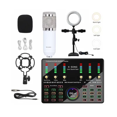 New Arrival BM800 DJ10 Sound Card Set with Condenser Microphone Noise Cancelling 10m Range LED Desk Light
