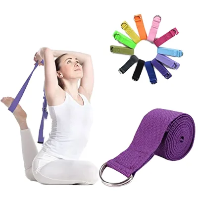 12 Colors Adjustable Durable Yoga Strap with 50 lb Resistance 183 cm Length for Yoga & Pilates Stretch & Flexibility (Black)