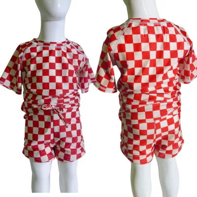 Wholesale OEM Boys Girls Swimwear Kids Plaid Bikini Shorts Two Piece Swimsuit Beach Wear