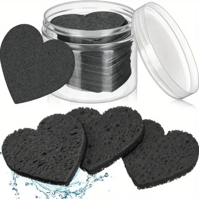 Facial Compression Black Sponge Natural Cellulose Cosmetics Cleaning Special Heart-shaped Wood Pulp Cotton