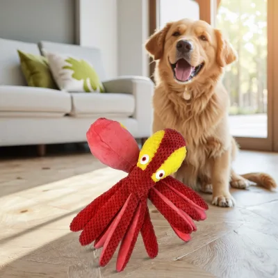 Non-toxic Soft Plush, Latex Red Squid Toy, Squeaky Durable Chew Octopus Toy in Stock, Interactive.Playing, Chewing &Teething