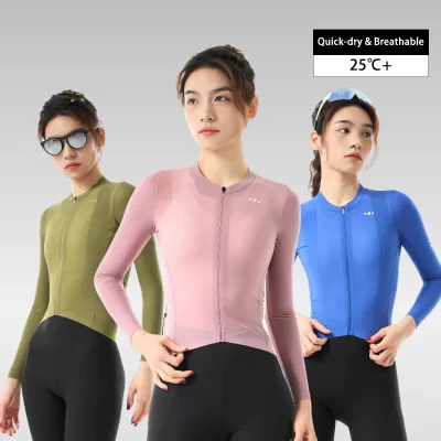 TECH Women's Adults Summer Lightweight Long-Sleeve Cycling Jersey Reflective Breathable Top for Road & Mountain Bike