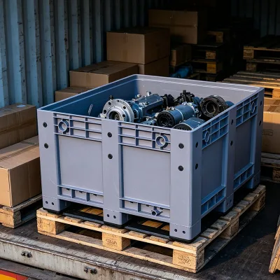 Robust Solid Plastic Pallet Box Forklift Entry Design Bulk Bin for Factory Workshop Material Circulation