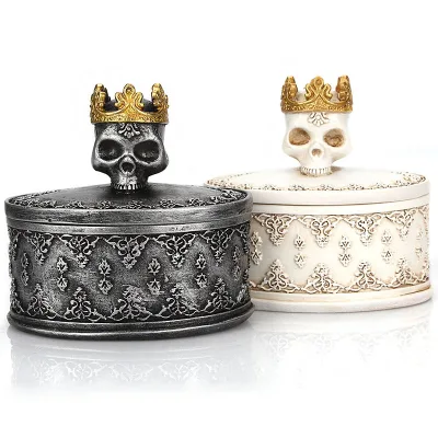 Factory Wholesale Custom Skull Jewelry Box Crown Lid Decoration Mini Skull Storage Box Ring Necklace Oval Jewelry Trinket Box