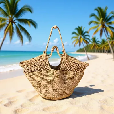 Seaside Vacation Boho Raffia Tote Beach Bag Large Capacity Eco-Friendly Hollow-Out Crochet Straw Shoulder Bag