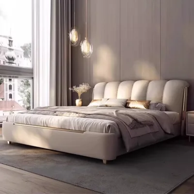 Nordic Luxury Modern Ecological Leather Soft Bed Set Queen Size Bedroom Furniture Upholstery and Foam Material