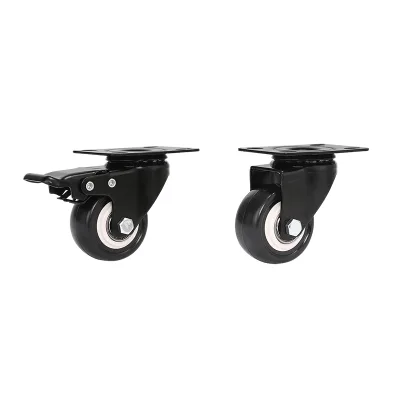 1.5/2/2.5 Inch Flat Bottom Swivel Black Electrophoresis Double Bearing PVC Wheel White Core Furniture Caster Wheel Heavy Duty