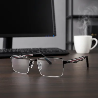 Wholesale China Supplier High Quality Rectangle Metal Semi-Rimless Optical Glasses Frame Alloy Material Style for Computer