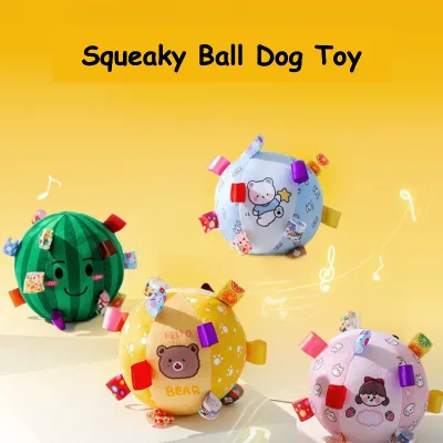 Colorful Plush Ribbon Squeaky Cartoon Dog Toy Bite Resistant Diameter 10cm 15cm 20cm Yellow Bear Blue Star Watermelon