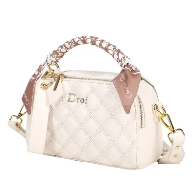 Brand New Women Fashion Shoulder Bag Handbag Double Layers Zipper Closure Clutch with Silk Bow