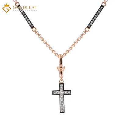 Goldleaf 18K Solid Gold Custom Cross Pendant, Round DEF VVS-VS Diamond, IGI Diamond Available, for Daily Wear & Gifting