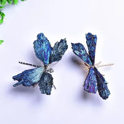 Natural Crystal Wholesale Handmade Blue-purple Electroplated Black Tourmaline Dragonfly for Yard & Decoration
