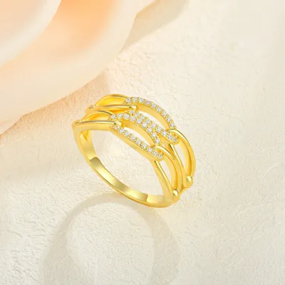 Designer Multi Layer Intertwined Chain Ring 925 Silver Pave Interlocking Link Statement Ring for Ladies Evening Cocktail Jewelry