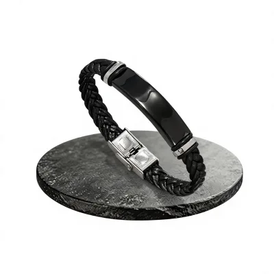 Customizable Factory-Direct Supply Stainless Steel Minimalist Men's Bracelet Engraved Lettering Black Polished Plate Colorful