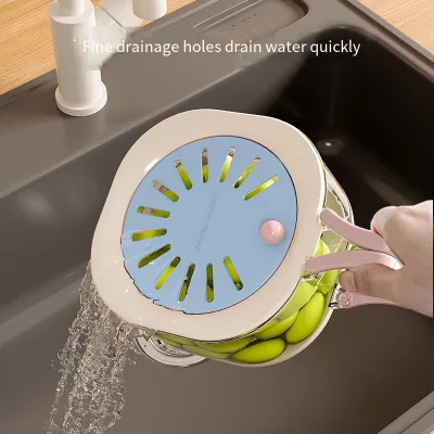 Drainage Basket, Household Fruit Basket, Telescopic Water Filter, 2-in-1 Dehydration Vegetable Washing Basket with Lid