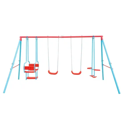 IUNNDS BEST PRICE Outdoor Metal & Plastic Garden Swing Set for Adults and Children with Double Swing and See-saw