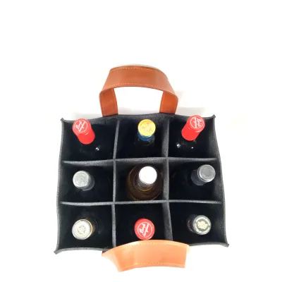 Wholesale Price Hollow Out Reusable Felt 6 Bottle 9 Bottle Wine Tote Bag Felt Wine Pouch Handbag