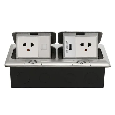 Heavy Duty Recessed Floor Socket with Slow Open Damper Cover Double Power Outlet for Office and Home Installation