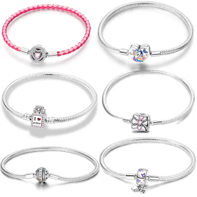 Women's DIY Fantasy Alloy Snake Chain Bracelet Silver Plated with Perfume Bottle Bow Heart Unicorn Charm Gift