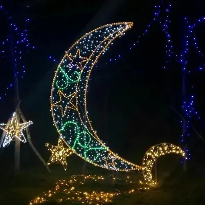 LED Ramadan Crafts Eid Mubarak Motif Light Decorative Ramadan Tree Moon Lights for Outdoor