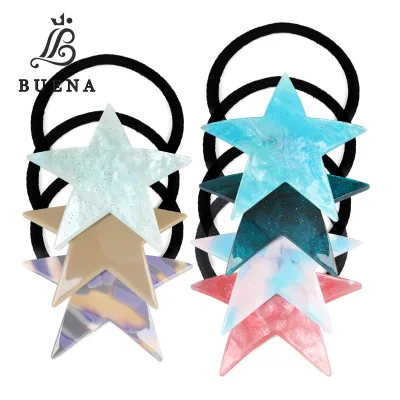 Custom Logo Color Acetate Hair Band High Quality Acetate Five-pointed Star Hair Ties Simple Girls Elastic Hair Bands