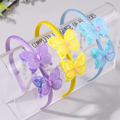 Wholesale 3Pcs Satin Headbands Sequin Lace Butterfly Crown Hairband Bridal Party Women Girls Fashion Bulk Hair Accessories