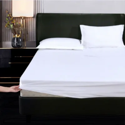 Hotel Luxury Cotton Fitted Bed Sheet Soft Breathable Cotton White Fitted Sheet with Elastic Edge for Hotel
