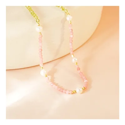 Free Video and Picture S925 Sterling Silver Peridot Natural Fresh Water Bead Bead Clavicle Chain