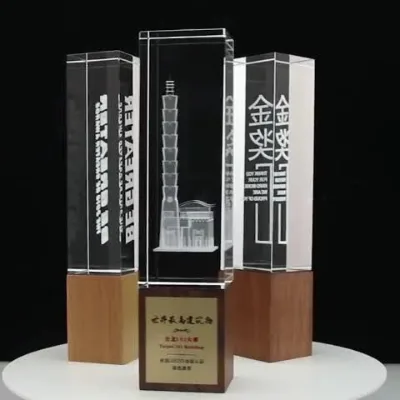 Factory New Design Custom Laser Engraving Glass Cup Trophy With Wood Base Plated Souvenir Trophy